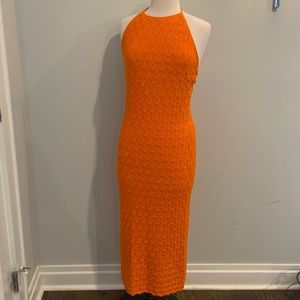 Alice + Olivia Jone Halter Fitted Wool-Blend Midi Dress